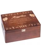 Skrzynka drewniana z deklem z otworami, kolor orzech, grawer na urodziny orzech