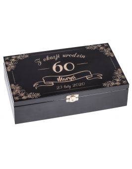 Drewniane pudełko 28x16, kolor czarny, grawer 18 30 40 urodziny