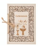 Zaproszenie na CHRZEST drewniane wiązane grawer