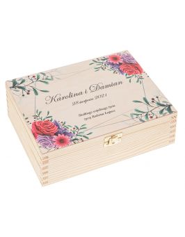 Prezent na Ślub wesele pudełko drewniane życzenia 22x16 nadruk