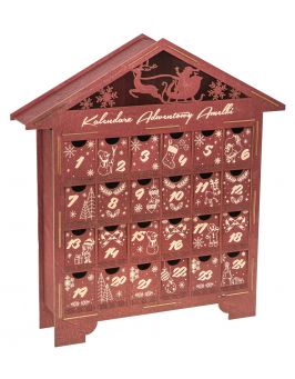 Kalendarz Adwentowy drewniany na święta prezent kolor mahoń grawer