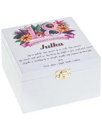 Prezent na 18 urodziny pudełko niezbędnik nadruk 16x16 kolor biały
