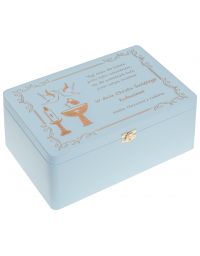 Pudełko pamiątka Chrztu, 30x20, kolor niebieski, grawer