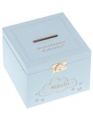 Pierwsza skarbonka z imieniem, 13x13x10, kolor niebieski, grawer