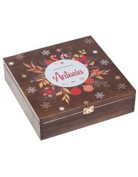 Kalendarz Adwentowy drewniane pudełko, kolor brąz 28x28, nadruk