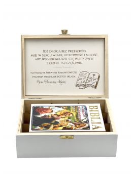 Pudełko + Biblia na Komunię pismo święte, 22x16, kolor biały, grawer