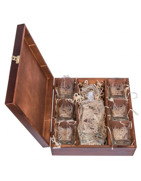 Pudełko na karafkę i 6 szklanek Carmen X - orzech