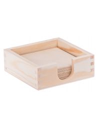 Drewniane pudełko pojemnik na podkładki + 8 podkładek