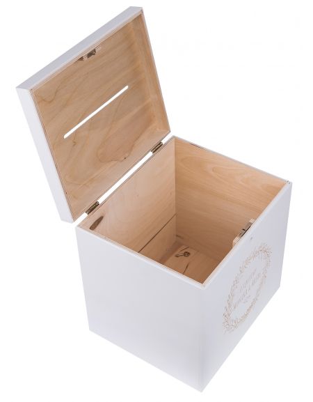 BIAŁA Drewniana skrzynia pudełko na koperty ślubne 25x29x30 cm