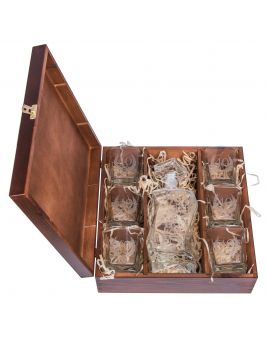 Pudełko na karafkę i 6 szklanek Carmen X - orzech + GRAWER