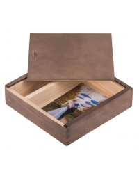 Pudełko drewniane na zdjecia 10x15 i pendrive, kolor ciemny brąz