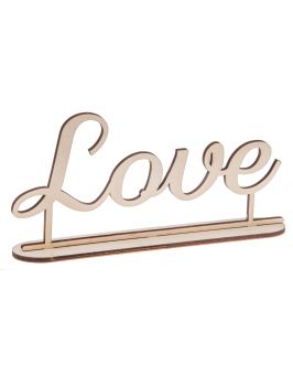 Drewniany napis "Love" na podstawce