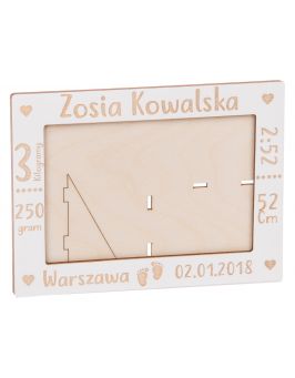 Biała ramka na zdjecie 15x10 z metryczką dziecka