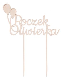 Drewniany topper "Roczek + imię" z balonami