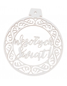 Bombka ażurowa "Wesołych Świąt" biała