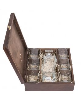 Karafka, pudełko i 6 szklanek z grawerem