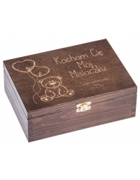 Pudełko drewniane 22x16, kolor brąz  dla ukochanego z grawerem