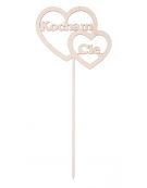 Podwójne drewniane serduszko na piku - Kocham Cię