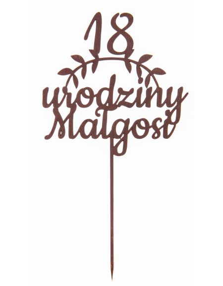 Topper na tort urodziny napis 18 brązowy Topper na tort urodziny napis 18 brązowy