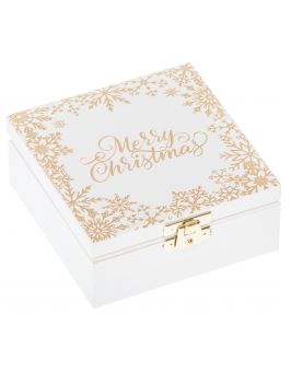 Pudełko drewniane prezenty pod choinke ŚWIĘTA 16x16 kolor biały, grawer