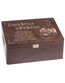Drewniane pudełko na DZIEŃ BABCI I DZIADKA prezent, z deklem kolor brąz, grawer